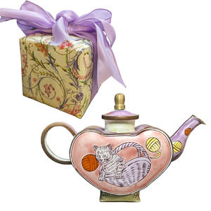 Kelvin Chen Vintage 1999 White Cat Hand-Painted Miniature Teapot - Gift Wrapped
